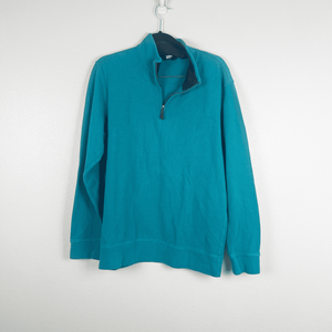 Lands End Mens 1/4 Zip Cotton Pullover Blue Sz LT‎